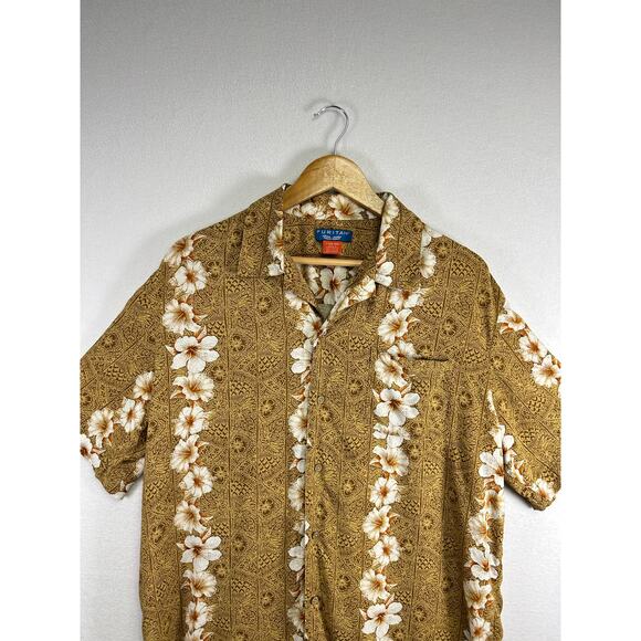 Puritan mens brown white floral Hawaiian size large vacation ￼ - Picture 4 of 8